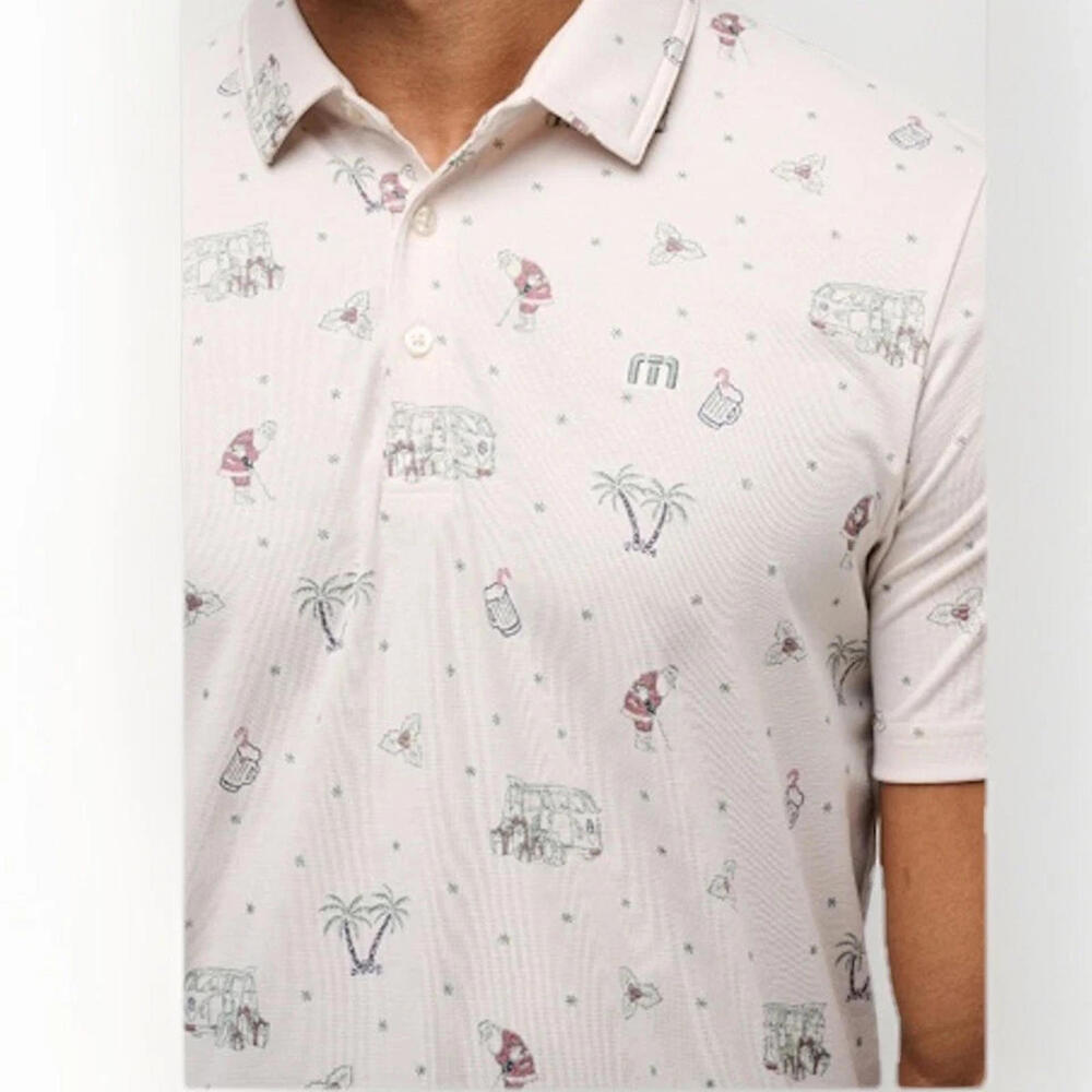 NWT Travis Mathew Men's Cookie Swap Golf Polo, Moonbeam White, Volkswagen Size S